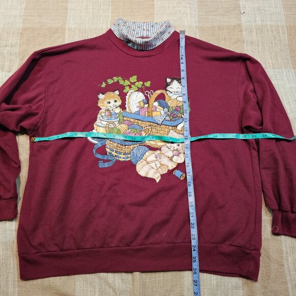 Vintage Cottagecore Granniecore Cat Lady Femi Cozy Turtleneck Cat Sweatshirt - Picture 9 of 11